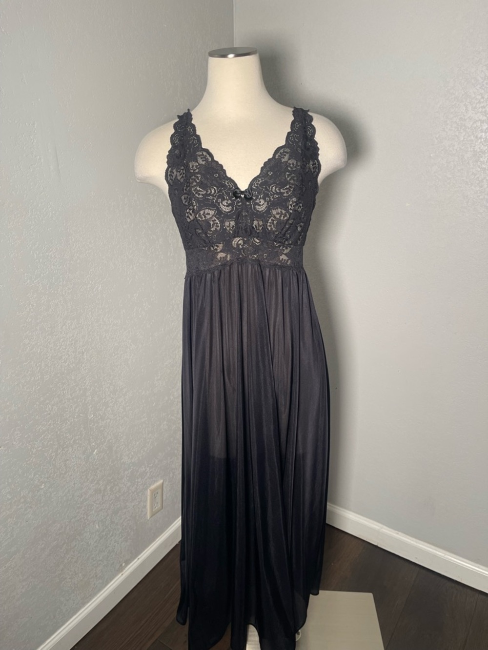 Shadow line Maxi Chemise Nightgown Lingerie Slip Gown Medium Sleepwear Black - Picture 7 of 7